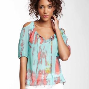 Print cutout shoulder blouse
